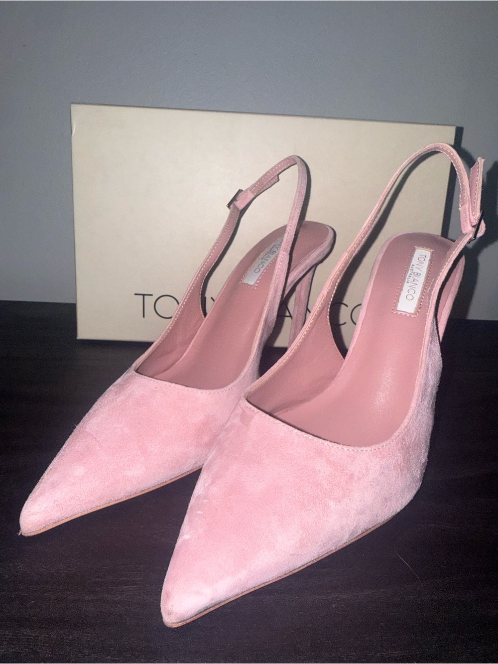 Tony Bianco Blush Pink Suede Pointed Slingback Heels - Picture 5 of 9